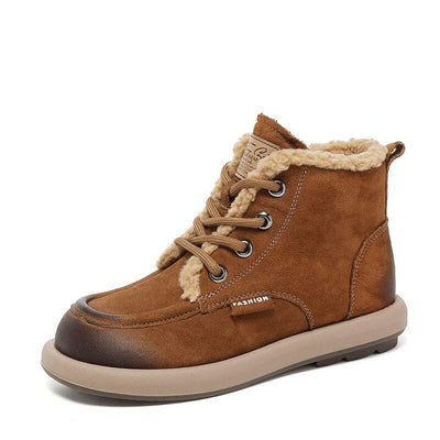 Winter Retro Leather Furred Flat Snow Boots
