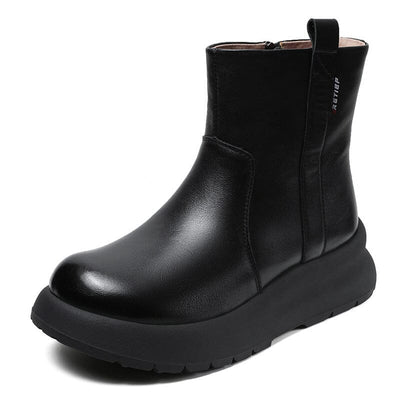 Winter Retro Leather Furred Thick Soled Boots Nov 2023 New Arrival Black 35 