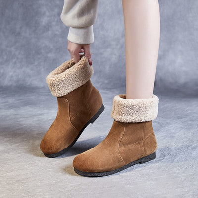 Winter Retro Leather Warm Furred Snow Boots