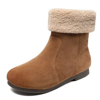 Winter Retro Leather Warm Furred Snow Boots