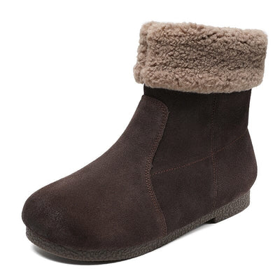 Winter Retro Leather Warm Furred Snow Boots