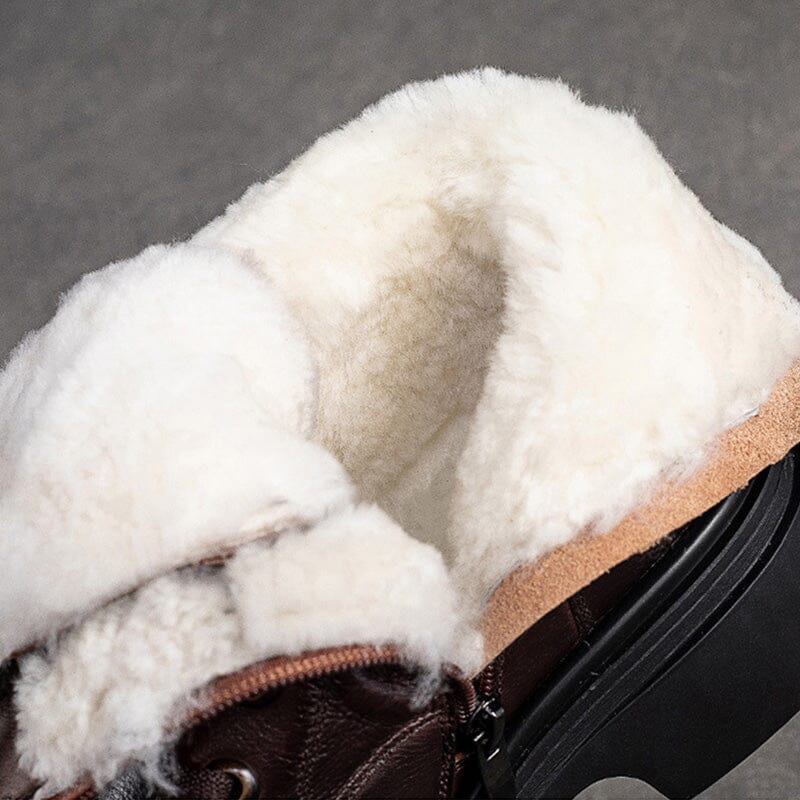 Winter Retro Leather Woolen Thick Soled Boots
