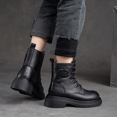 Winter Retro Leather Woolen Thick Soled Boots