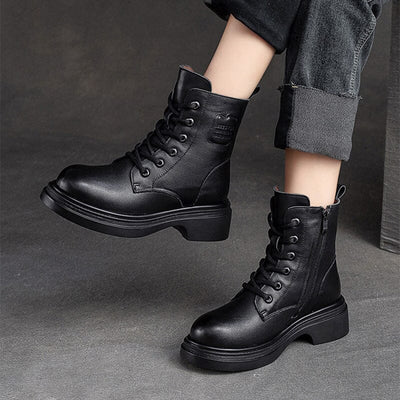 Winter Retro Leather Woolen Thick Soled Boots Nov 2023 New Arrival 