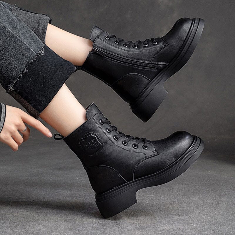 Winter Retro Leather Woolen Thick Soled Boots Nov 2023 New Arrival 