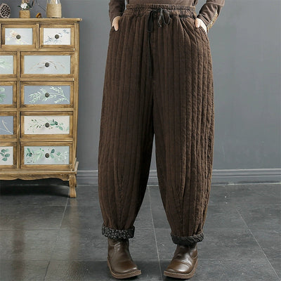 Winter Retro Loose Linen Quilted Pants Dec 2023 New Arrival Coffee One Size 