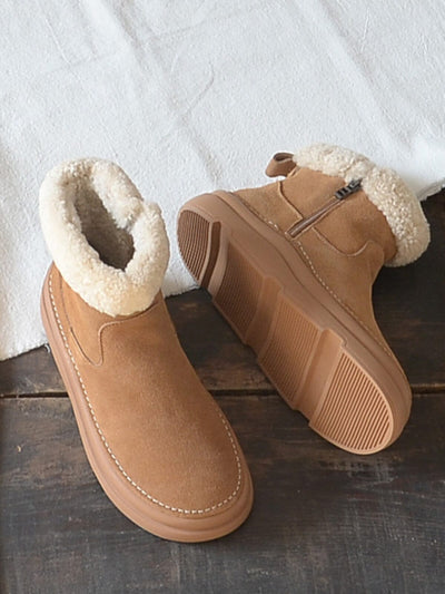 Winter Retro Minimalist Leather Furred Snow Boots