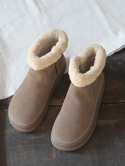 Winter Retro Minimalist Leather Furred Snow Boots