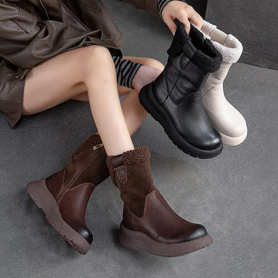 Winter Retro Patchwork Leather Casual Snow Boots