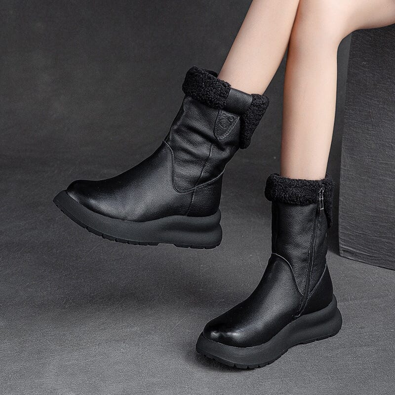 Winter Retro Patchwork Leather Casual Snow Boots Dec 2023 New Arrival 