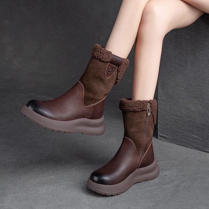 Winter Retro Patchwork Leather Casual Snow Boots