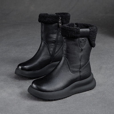 Winter Retro Patchwork Leather Casual Snow Boots Dec 2023 New Arrival Black 35 