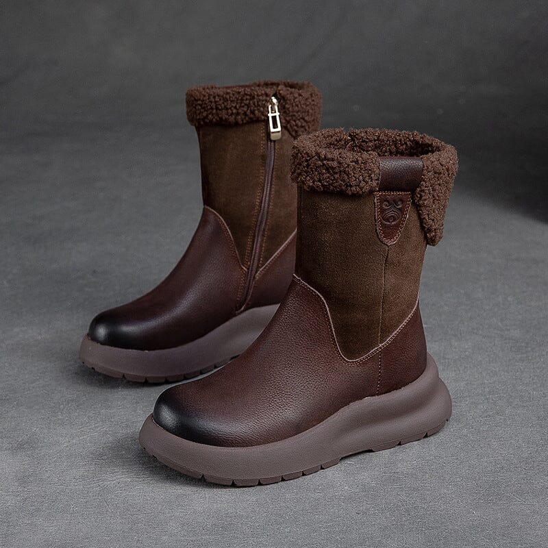 Winter Retro Patchwork Leather Casual Snow Boots