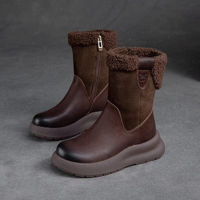 Winter Retro Patchwork Leather Casual Snow Boots