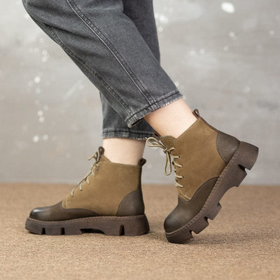 Winter Retro Patchwork Leather Thick Soled Boots Nov 2023 New Arrival 