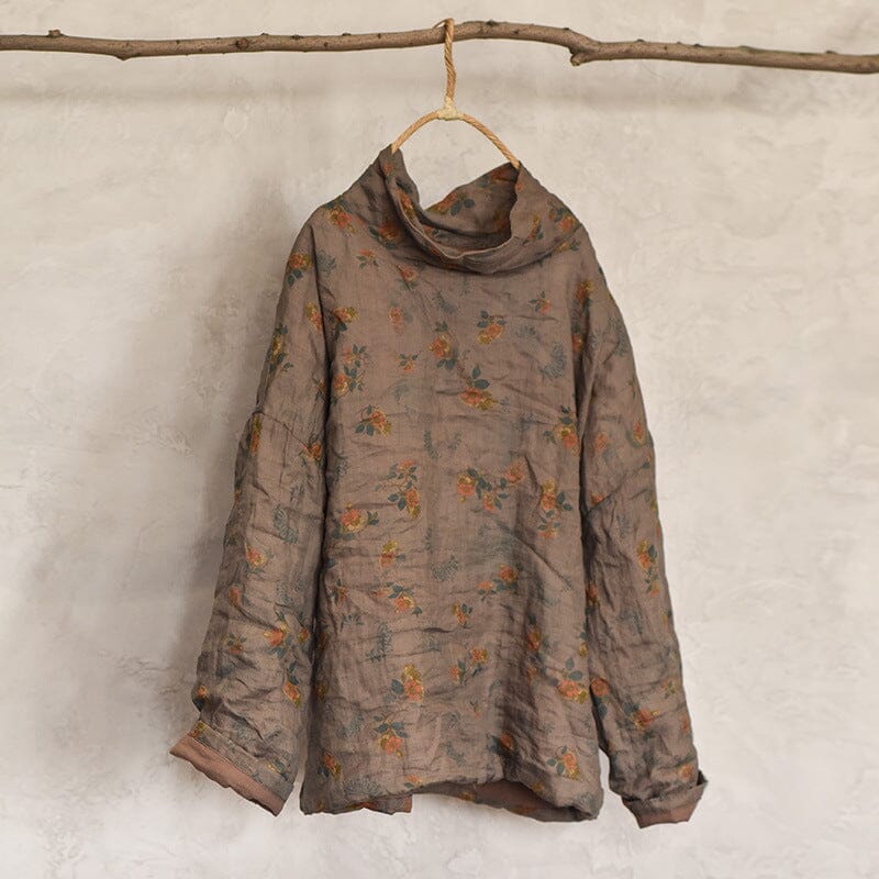Winter Retro Print Loose Casual Linen Quilted Sweater