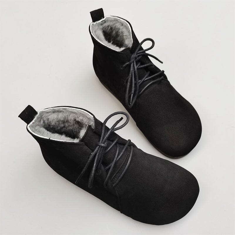 Winter Retro Soft Leather Minimalist Furred Boots Dec 2023 New Arrival 35 Black 
