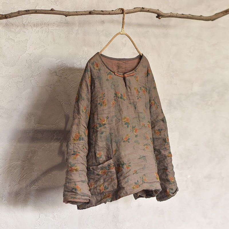 Winter Spring Retro Loose Linen Quilted Sweater