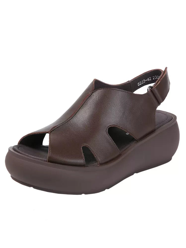 Woman Spring & Summer Retro Casual Leather Wedge Shoes