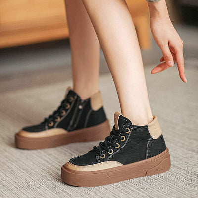 Women Autumm Patchwork Leather Flat Ankle Boots Nov 2023 New Arrival 