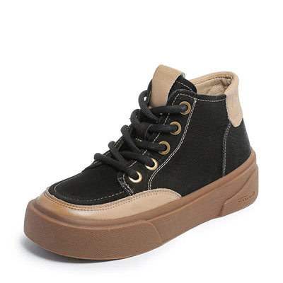 Women Autumm Patchwork Leather Flat Ankle Boots Nov 2023 New Arrival Black 35 