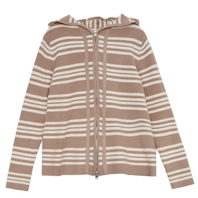 Women Autumn Casual Stripe Knitted Hoodie Nov 2023 New Arrival 
