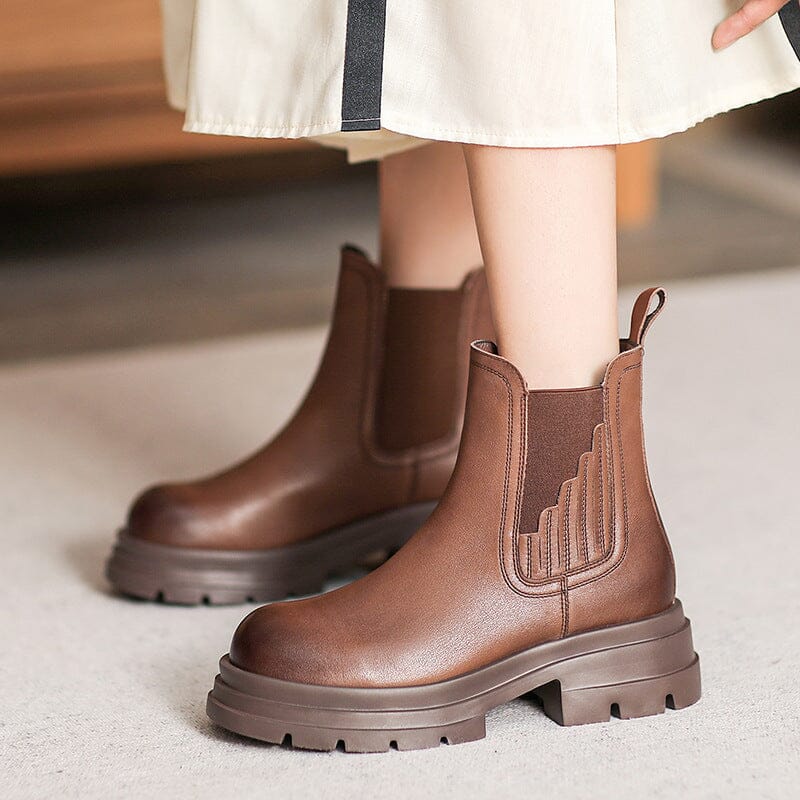 Women Autumn Leather Thick Soled Boots