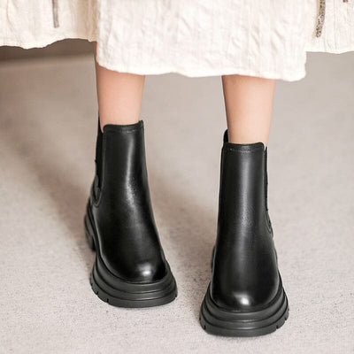 Women Autumn Leather Thick Soled Boots