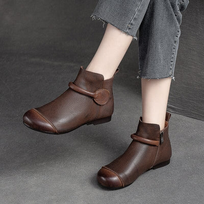 Women Autumn Retro Leather Flat Ankle Boot