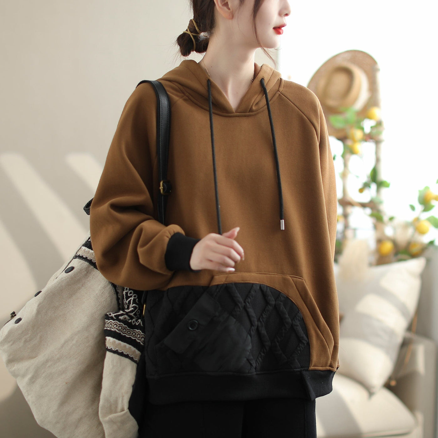 Women Autumn Winter Fashion Pull Over Hoodie Nov 2023 New Arrival One Size Brown 