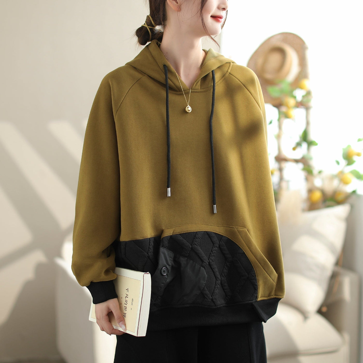 Women Autumn Winter Fashion Pull Over Hoodie Nov 2023 New Arrival One Size Yellow 