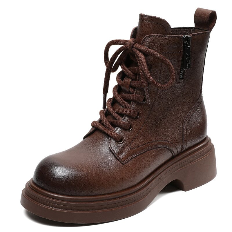 Women Autumn Winter Retro Leather Thick Soled Boots
