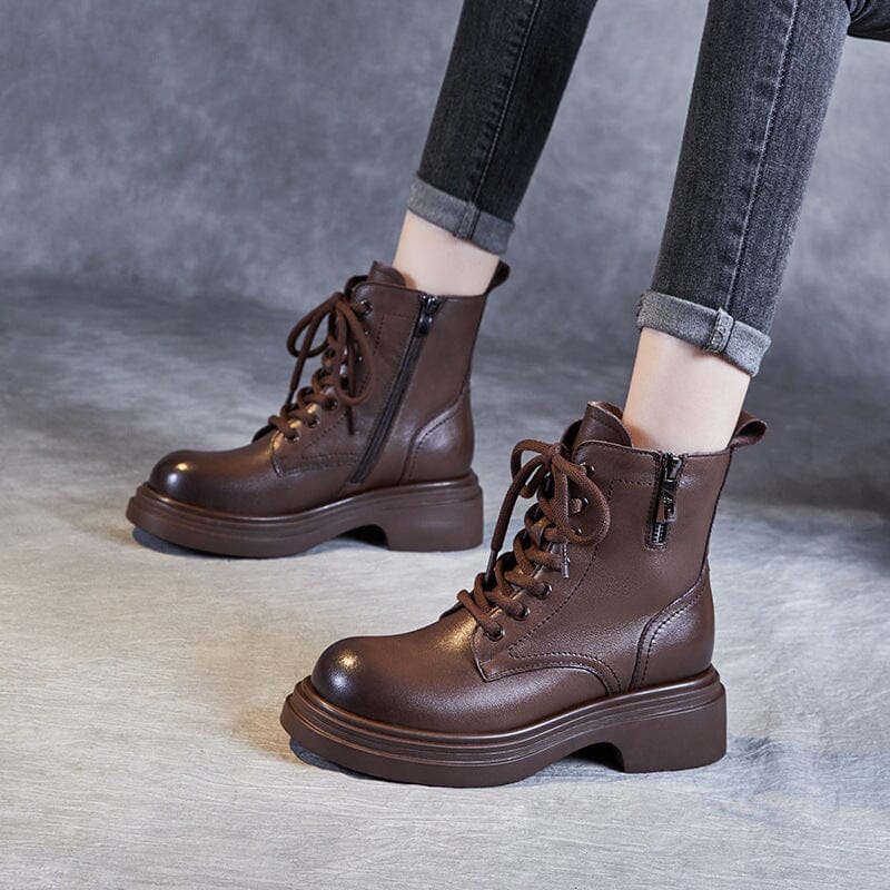 Women Autumn Winter Retro Leather Thick Soled Boots Nov 2023 New Arrival 