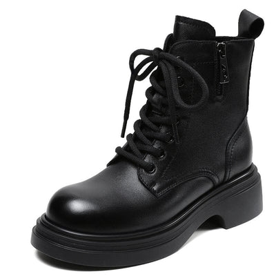 Women Autumn Winter Retro Leather Thick Soled Boots