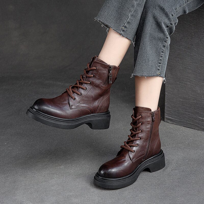 Women Autumn Winter Retro Soft Leather Boots