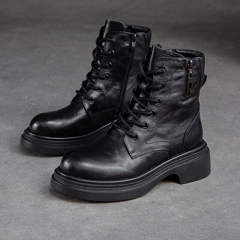 Women Autumn Winter Retro Soft Leather Boots Nov 2023 New Arrival Black 35 