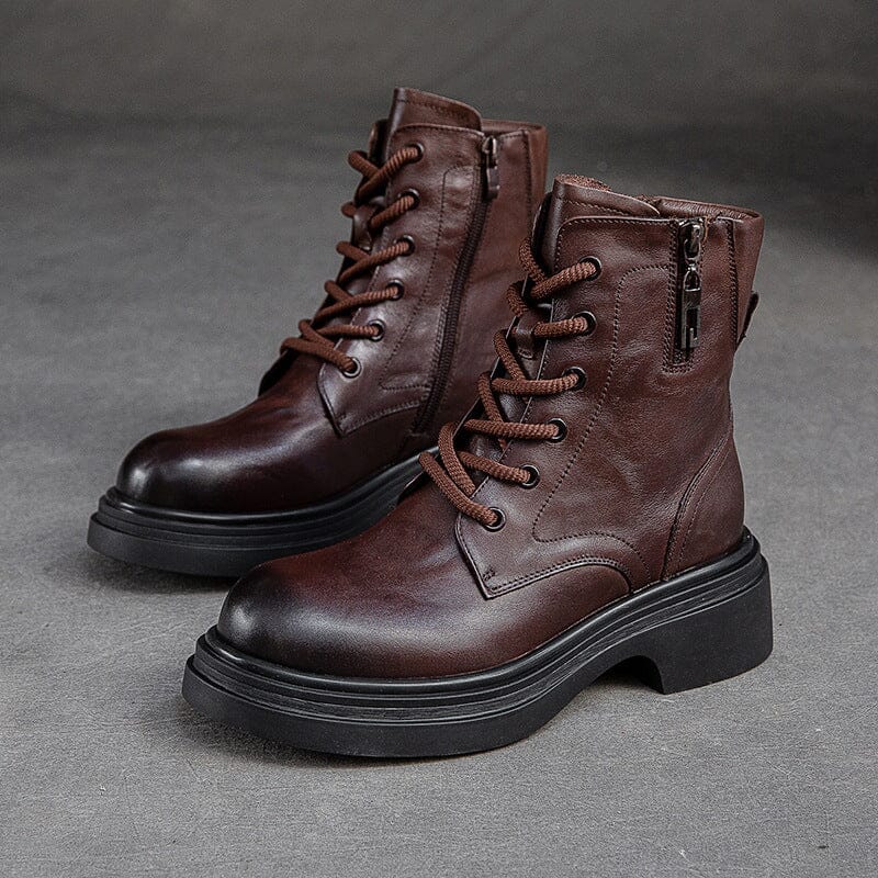 Women Autumn Winter Retro Soft Leather Boots Nov 2023 New Arrival Brown 35 