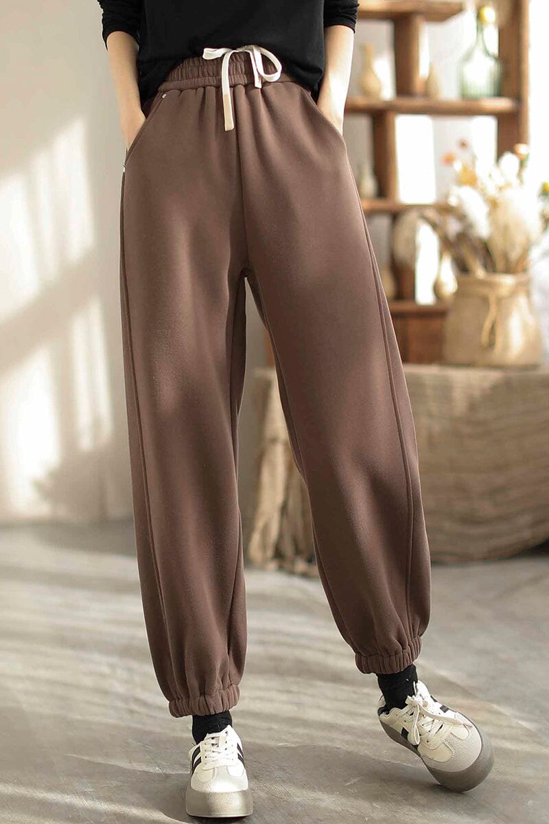 Women Autumn Winter Solid Furred Loose Pants