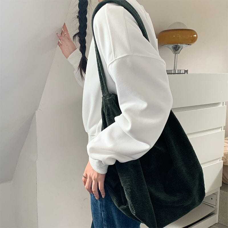 Women Casual Fashion Corduroy Shoulder Bag Dec 2023 New Arrival Black 
