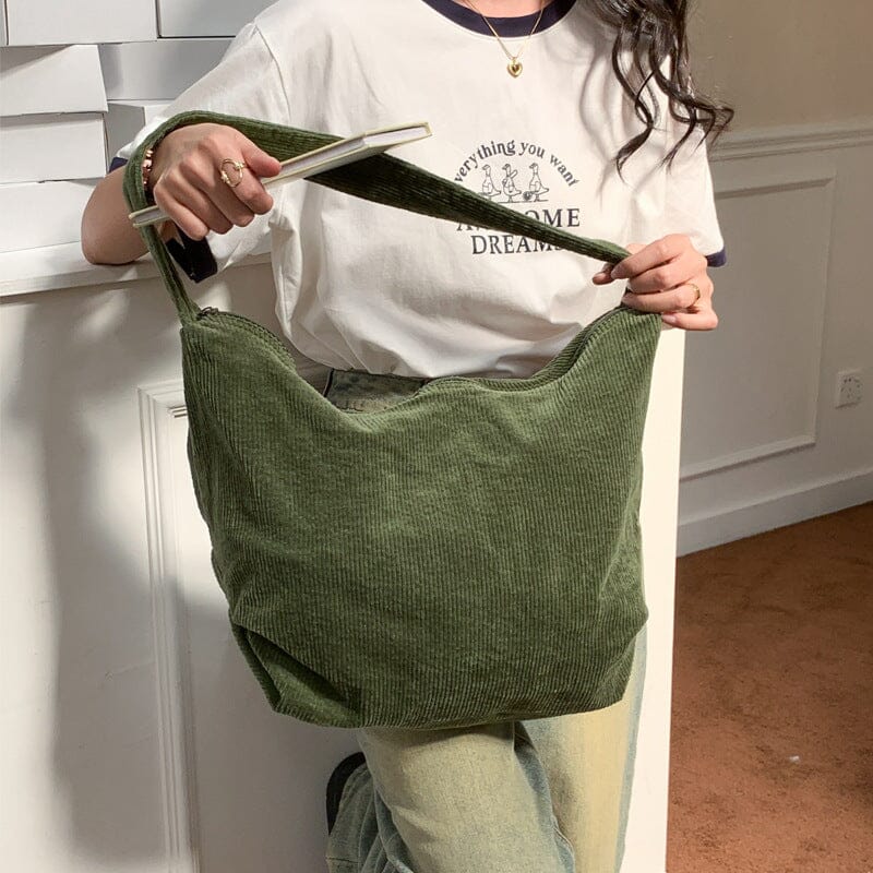 Women Casual Fashion Corduroy Shoulder Bag Dec 2023 New Arrival Green 