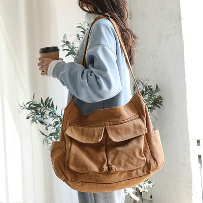 Women Casual Fashion Solid Canvas Shoulder Bag