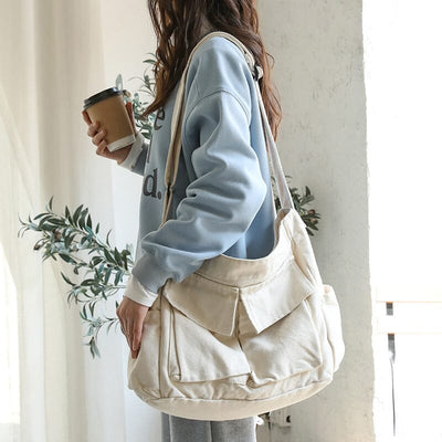 Women Casual Fashion Solid Canvas Shoulder Bag