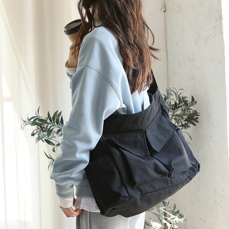Women Casual Fashion Solid Canvas Shoulder Bag