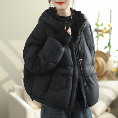 Women Casual Fashion Winter Hooded Down Coat Nov 2023 New Arrival S Black 