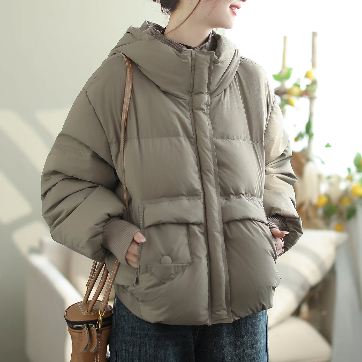 Women Casual Fashion Winter Hooded Down Coat Nov 2023 New Arrival S Gray 