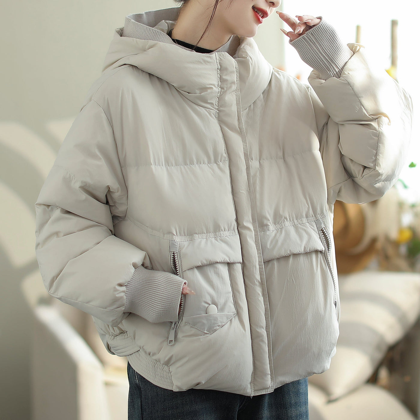 Women Casual Fashion Winter Hooded Down Coat Nov 2023 New Arrival S Light Gray 