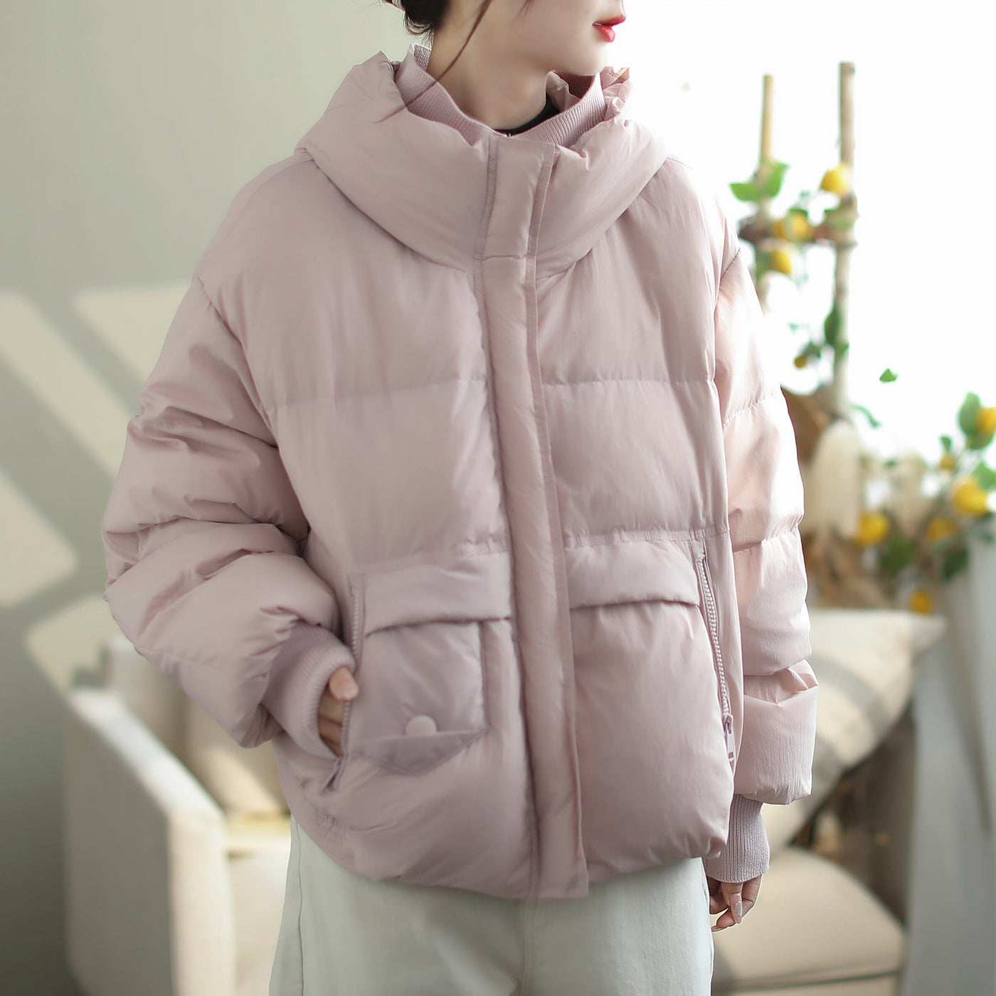 Women Casual Fashion Winter Hooded Down Coat Nov 2023 New Arrival S Pink 