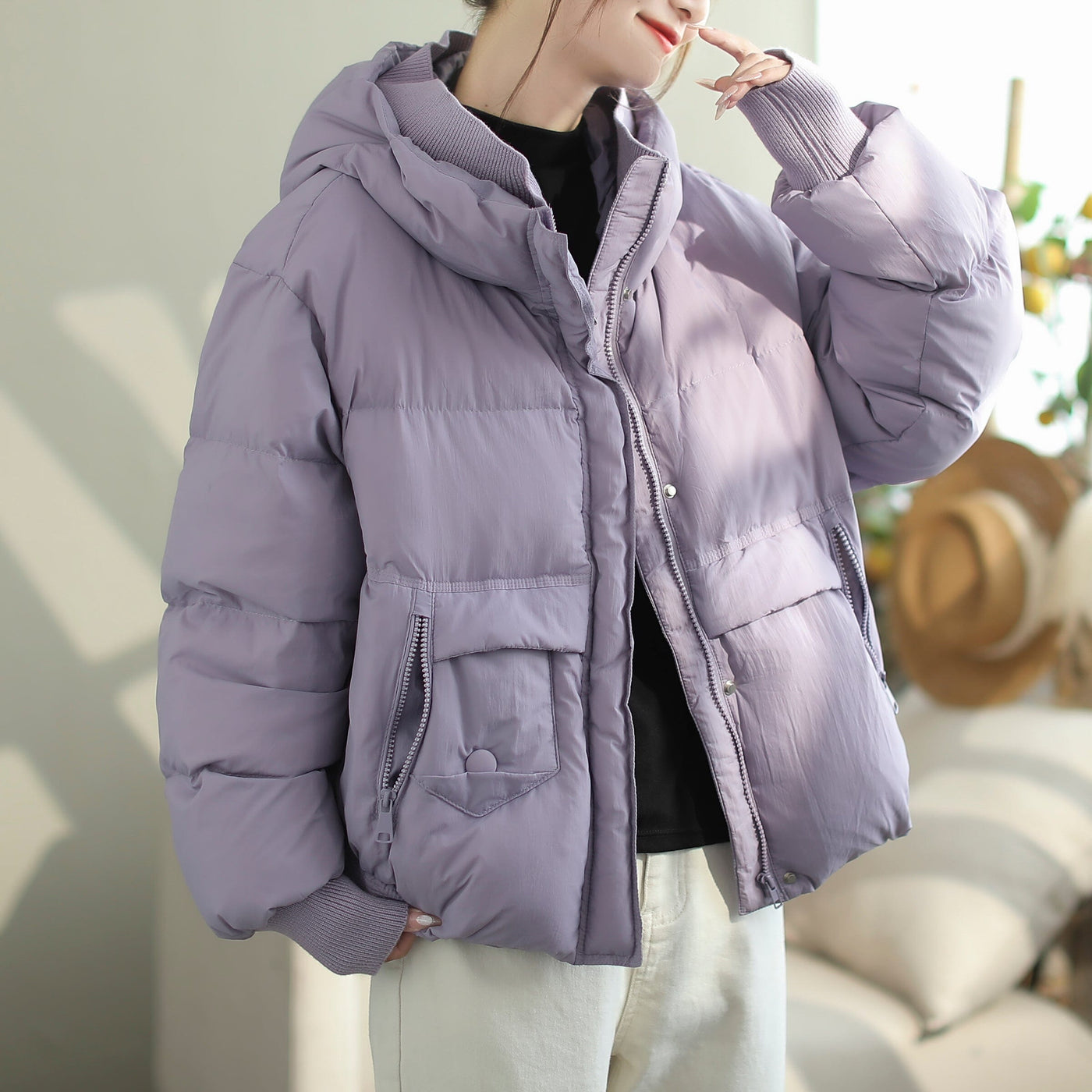 Women Casual Fashion Winter Hooded Down Coat Nov 2023 New Arrival S Purple 