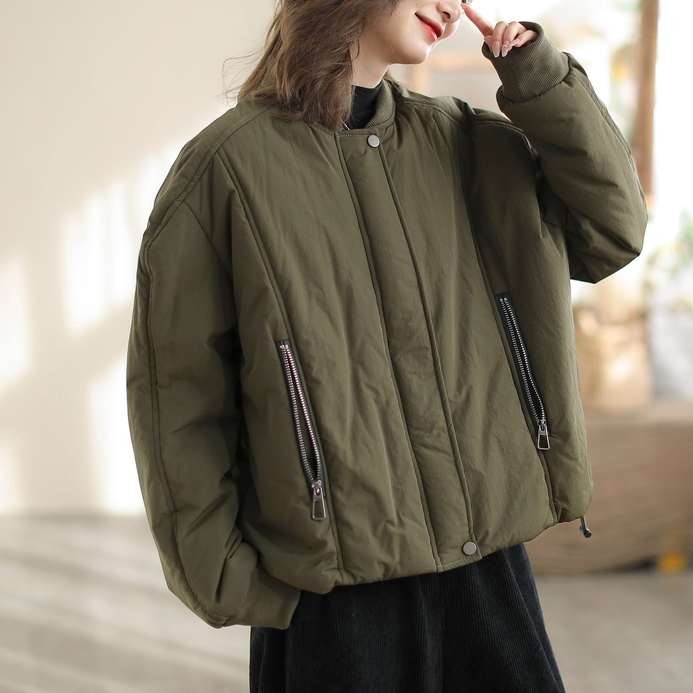 Women Casual Minimalist Solid Quilted Coat