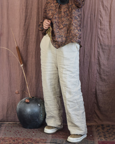 Women Casual Quilted Straight-Leg Padded Warm Linen Pants